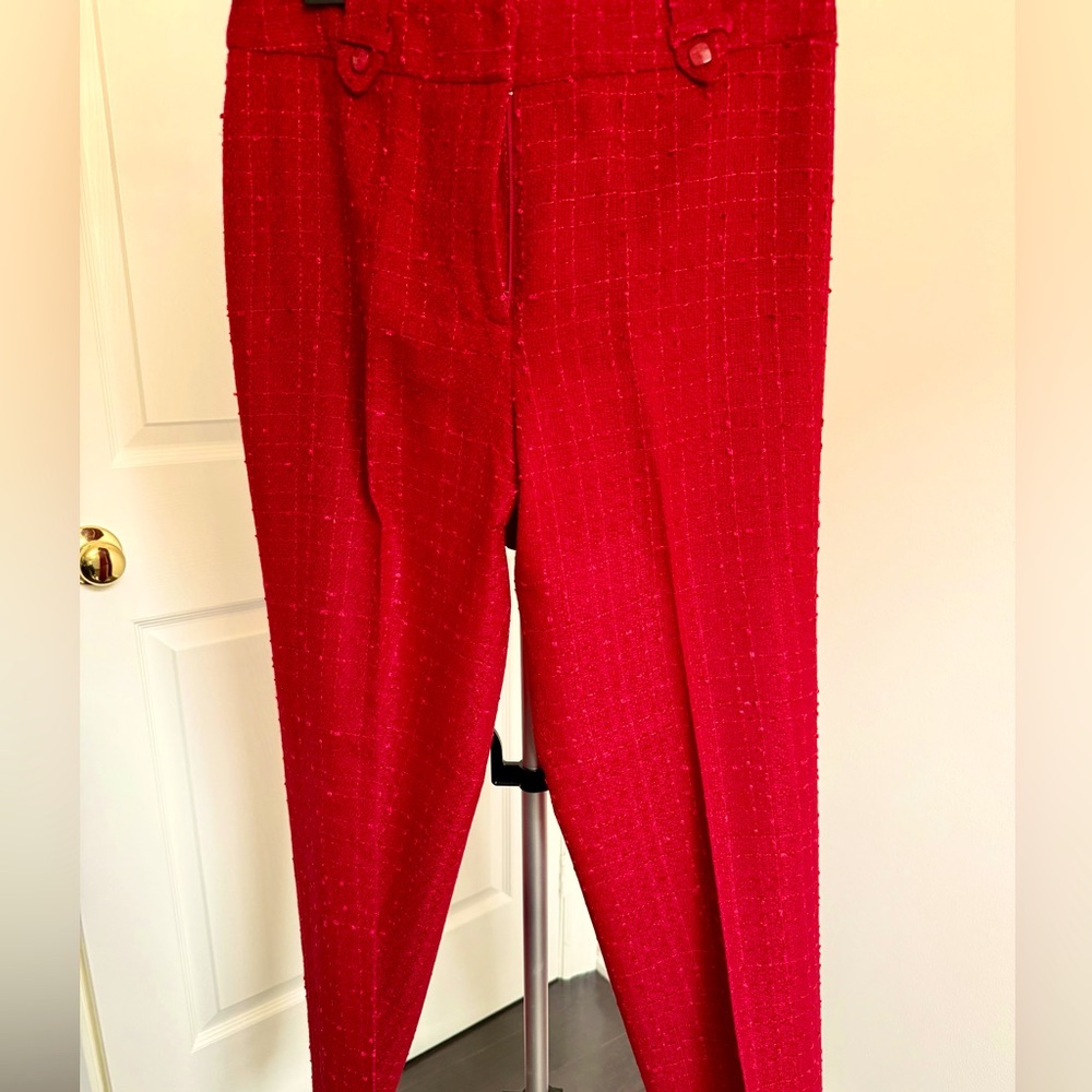 Simon Chang Acrylic Straight Leg Trousers in Red,